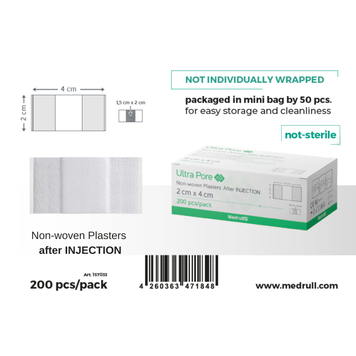 Medrull Ultra Pore injektiolaastari 2 x 4 cm 200 kpl